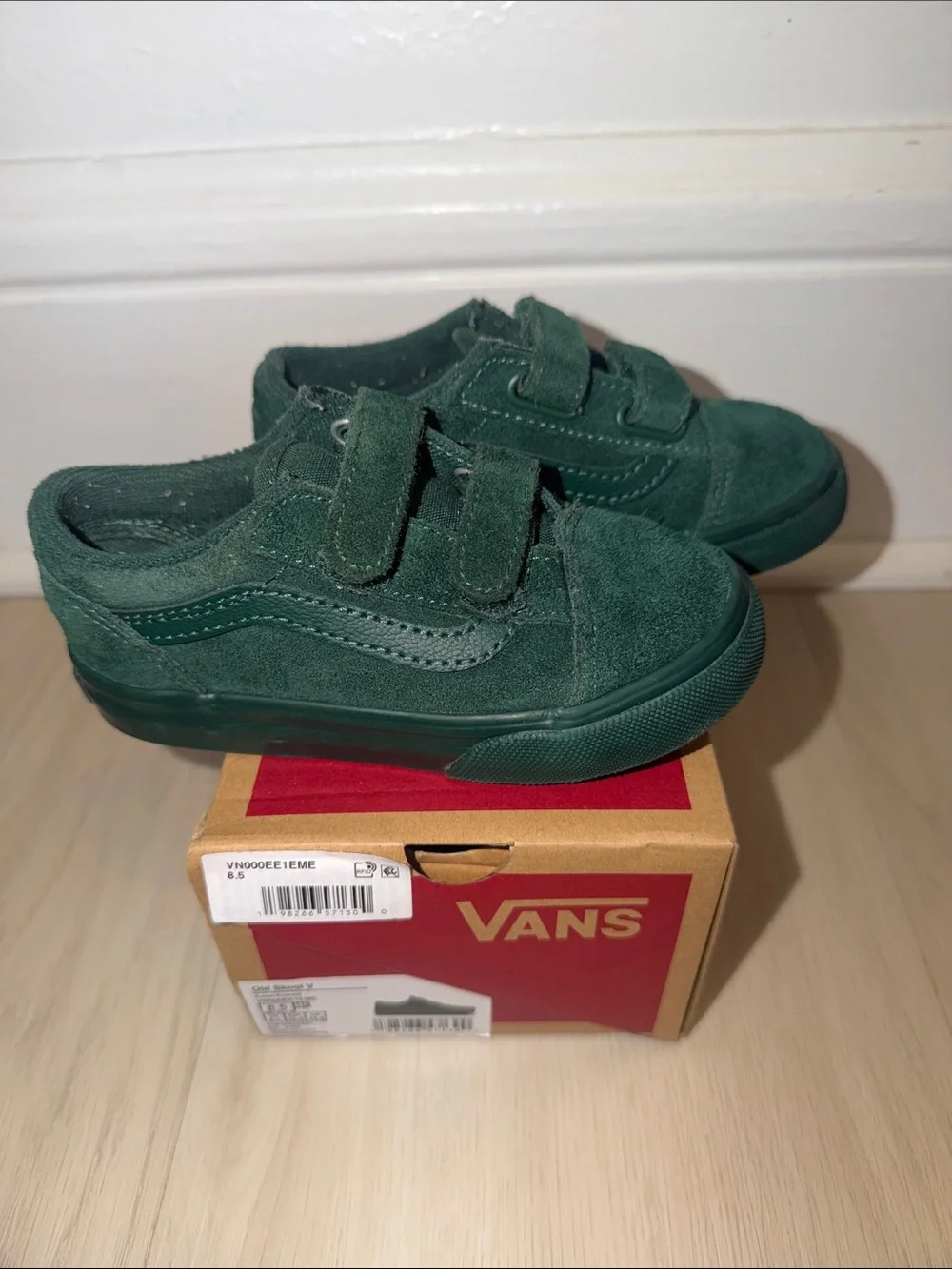 Vans Kids Suede Double Strap Sneakers in Emerald Green